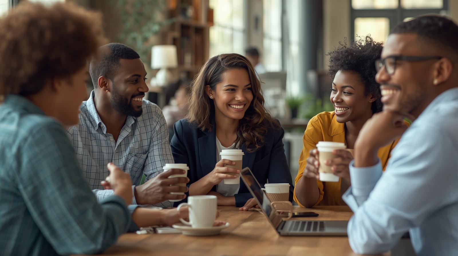 friends enjoying coffee during break